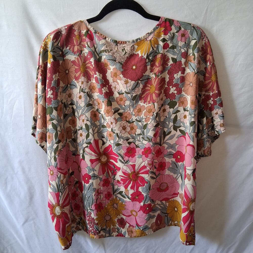 Natural Life Women V Neck Loose Top Botanical Multicolor Bohemian Boho Chic-M - Picture 5 of 9